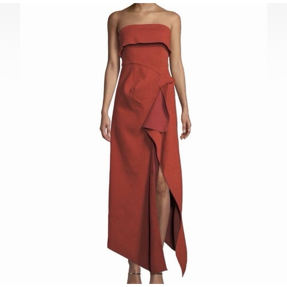 C/MEO Collective Fluidity Strapless Rust Maxi Gown Dress Textured Women’s L